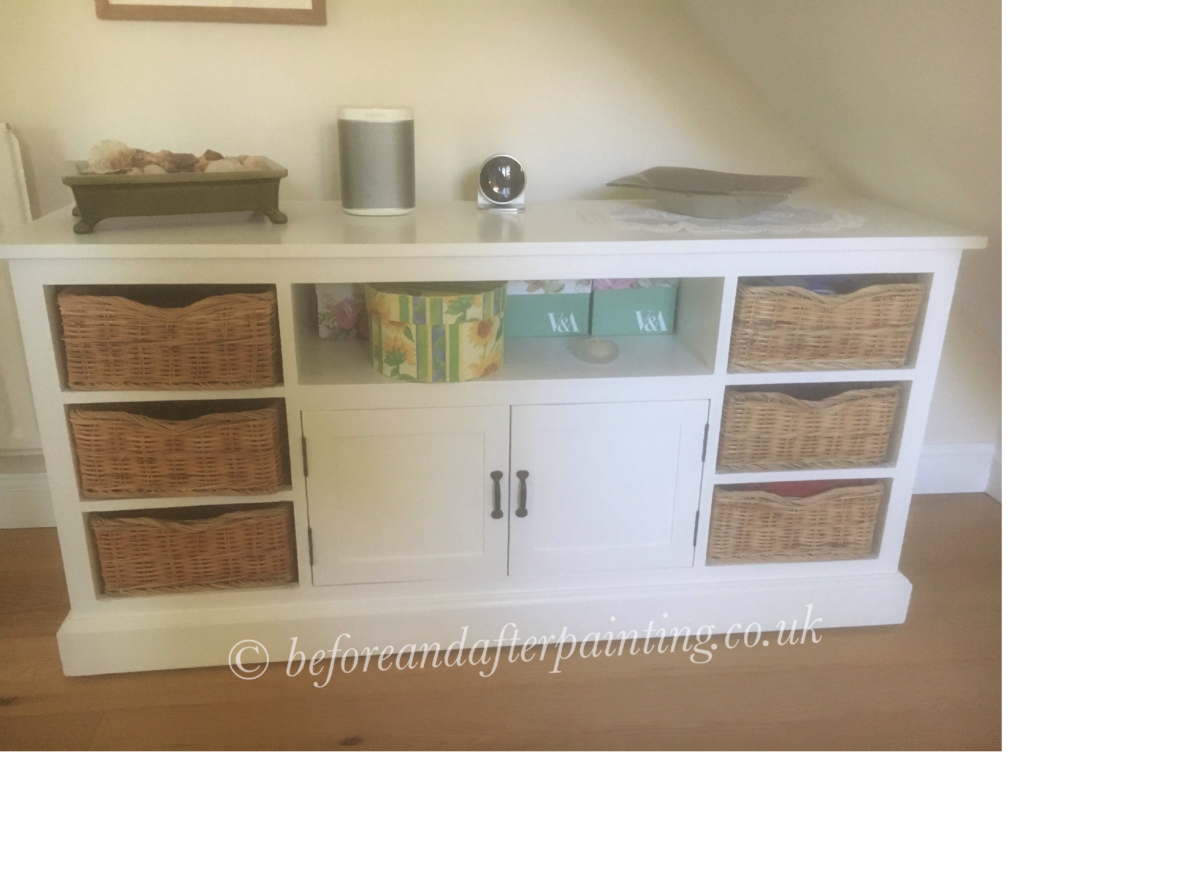 A John Lewis Sideboard painted in white eggshell waterbased paint.